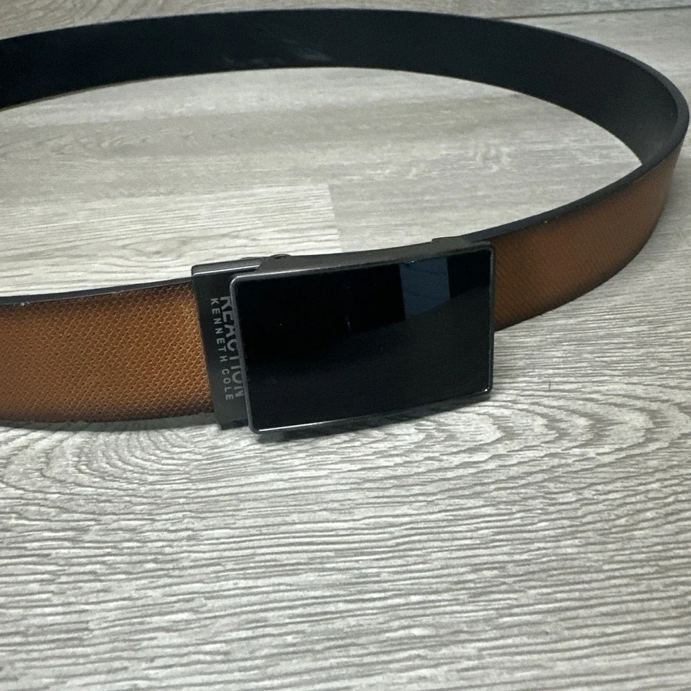 Kenneth Cole REACTION Mens Track Belt Black Brown M 34-36 Black Buckle‎ Medium